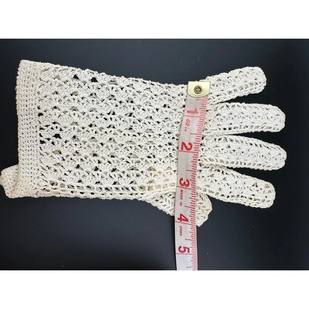 Vintage 40s Hand Crochet Gloves France Post WWII Ivory Lace Formal Bridal